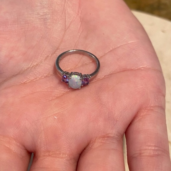 Sterling Silver Lab Created Opal Ring - Picture 10 of 16